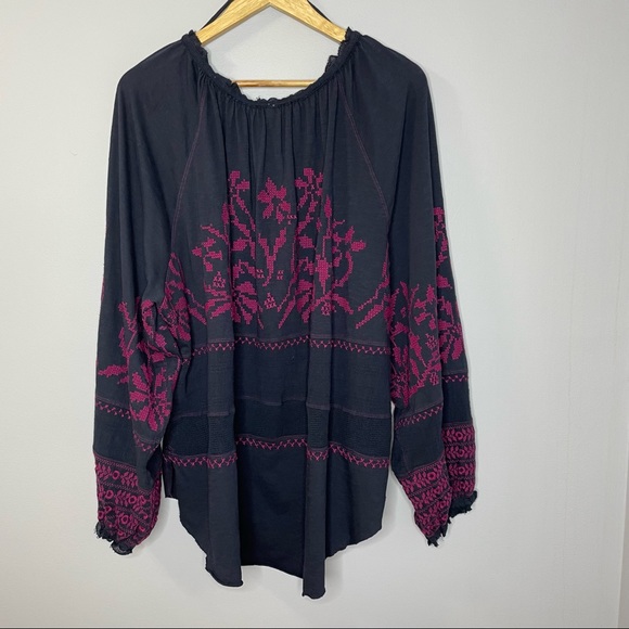 Free People Persuasion Balloon Sleeve Embroidered Peasant Top - Picture 6 of 10